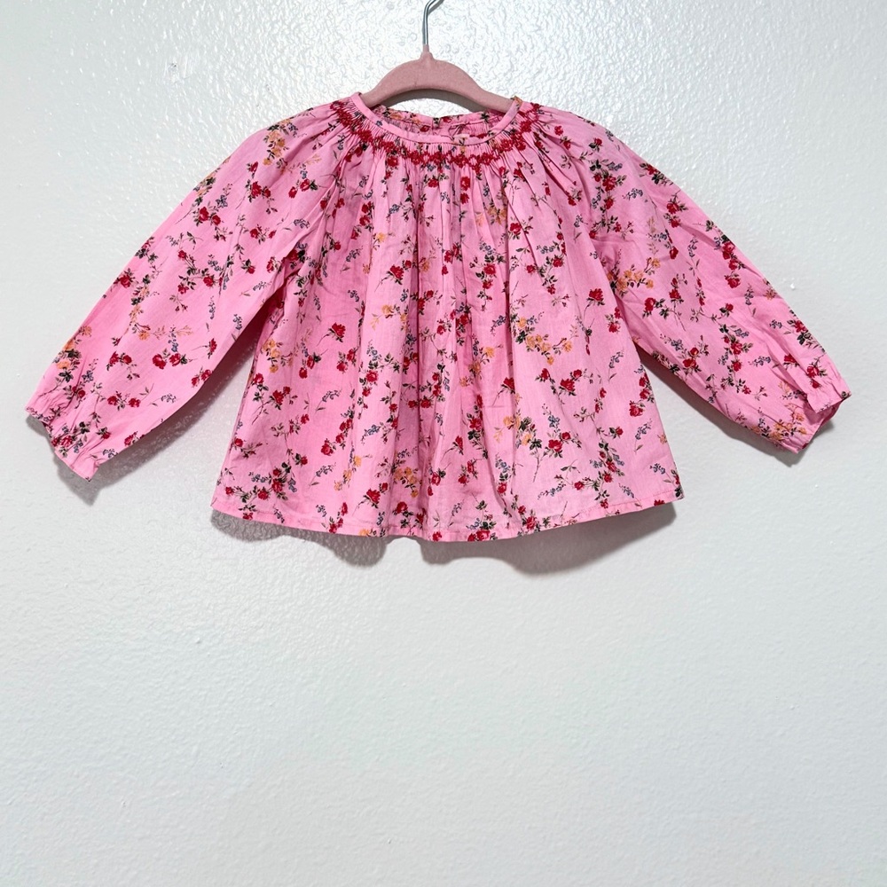 Bonpoint Pink Floral Smocked Long-Sleeve Blouse